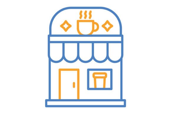 Coffee Shop Blue & Orange Line Icon: A Designer's Go-To Asset