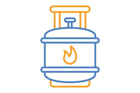 Gas Cylinder Blue & Orange Line Icon: Practical Design Asset